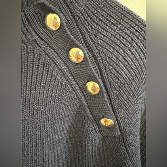 Sézane Knit Jumper with Gold Button Detail Navy Blue Sweater - Picture 5 of 11